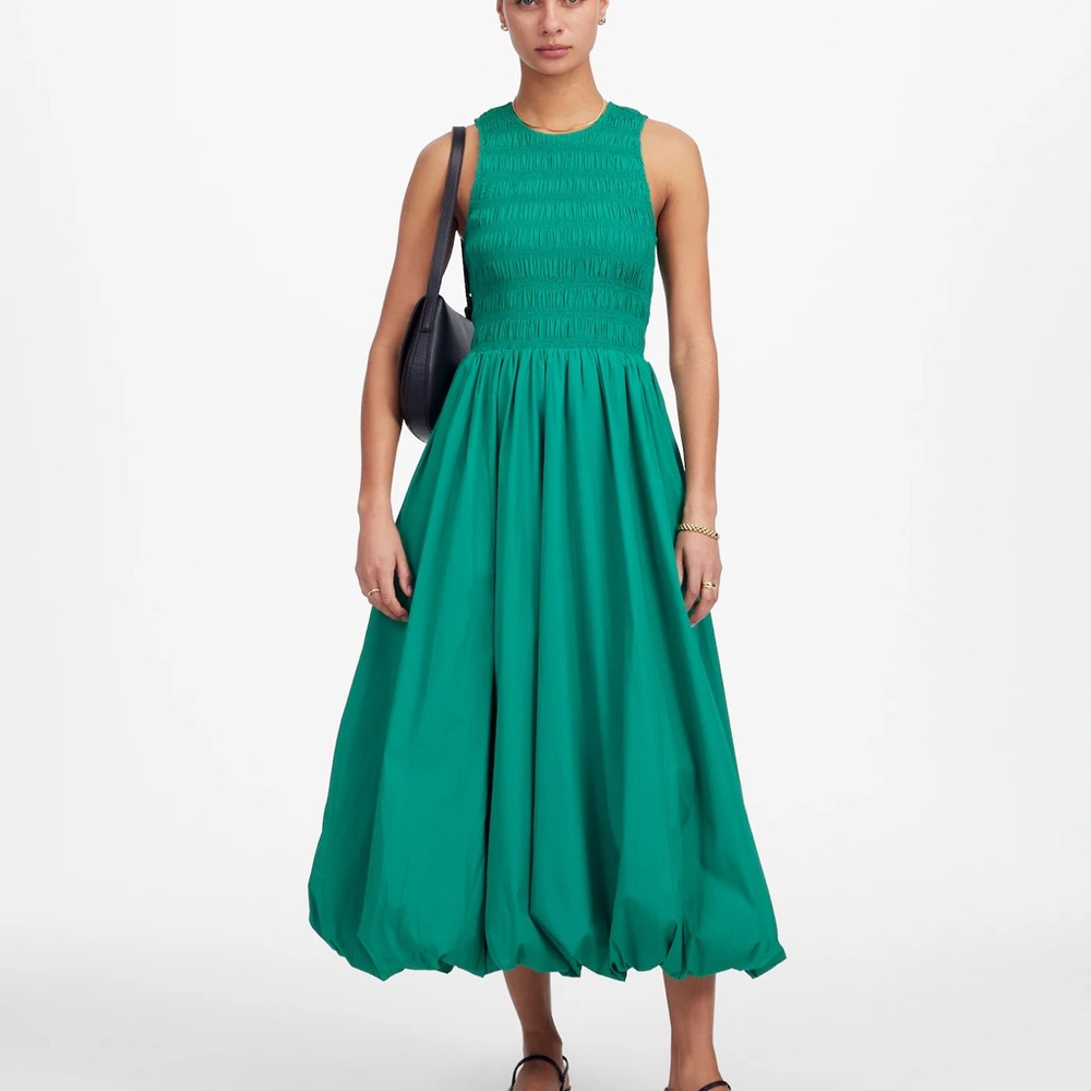 The Melody Bubble-Hem Smocked Midi Dress in Poplin